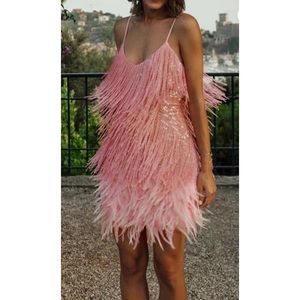 Pink Fringed Mini Party Dress